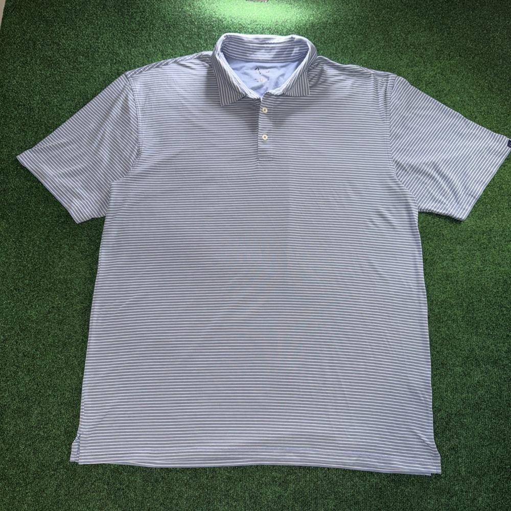 Oxford Polo Shirt Men's Size 2XL Blue White Stripe Polo Shirt Minor Flawed
